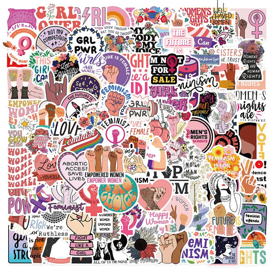 50/100pcs Feminist Stickers Girly Girl Power Indie Mirror Stickers Women Awareness Girl Sticker for Laptop Skateboard Luggage